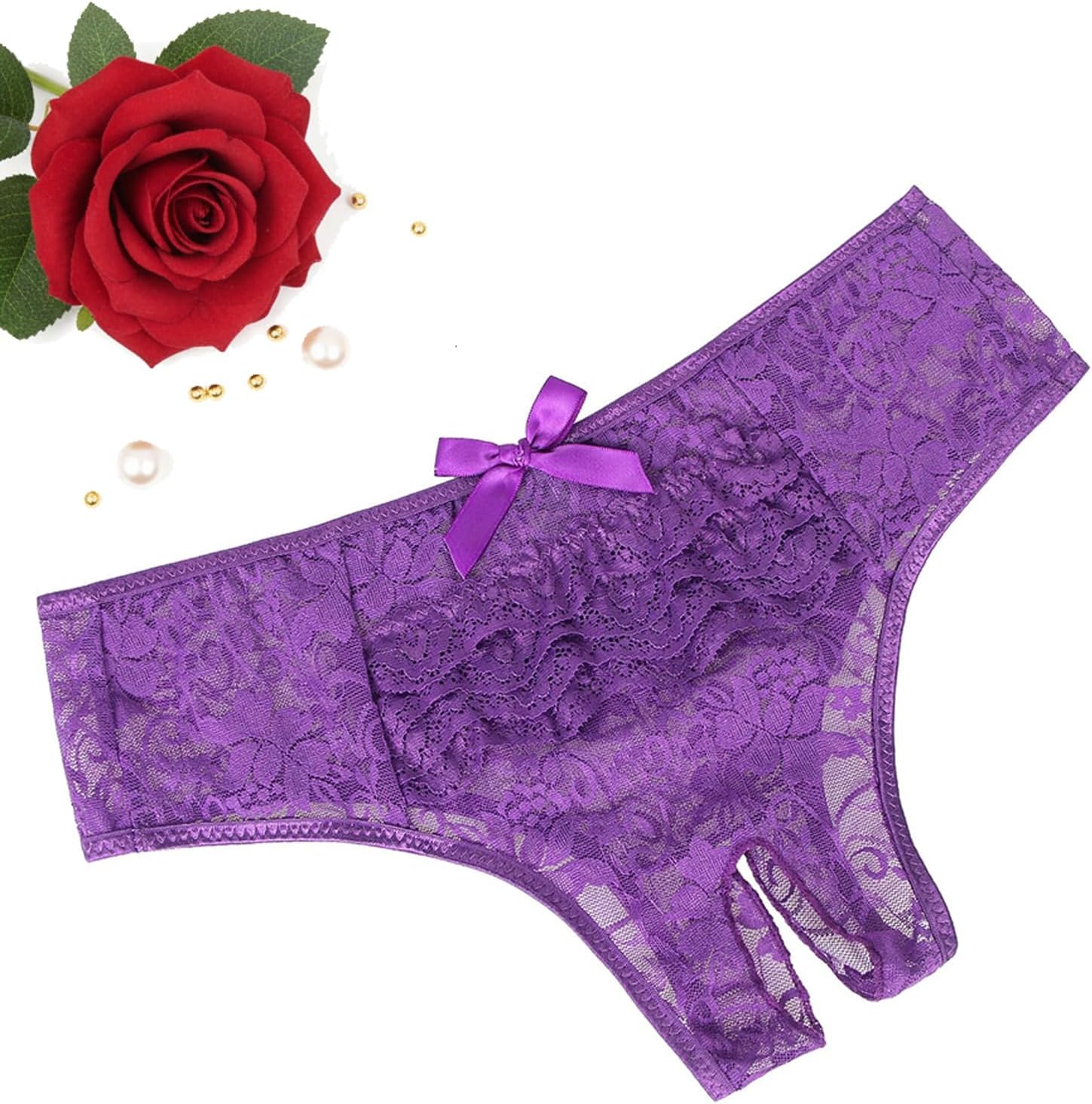 Women's Lace Panties Mesh Christmas Underwear Floral G-String Thongs Low Rise Boyshort Underwear T-Back Plus Size