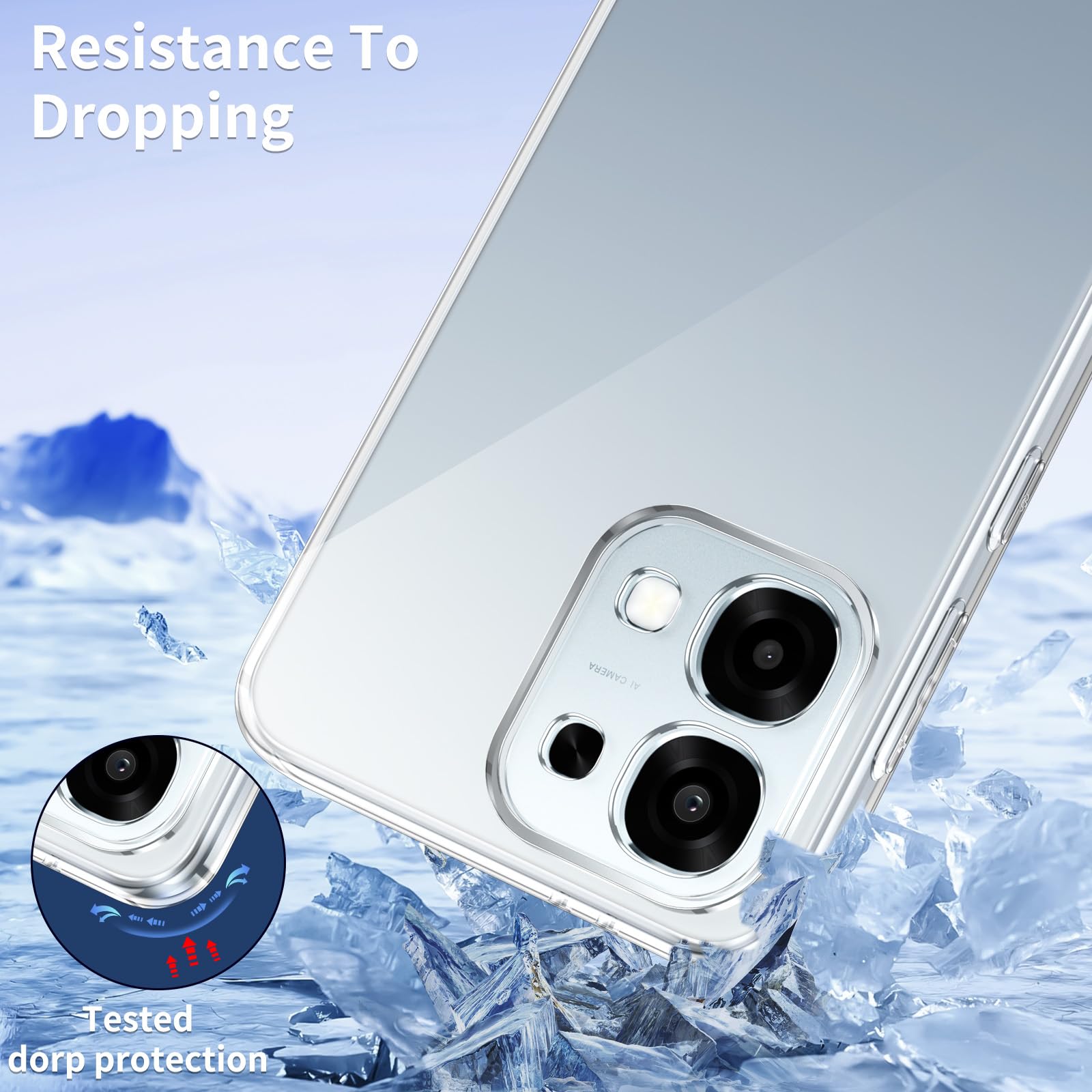 Phoona Cover per Oppo A6 Pro 5G/4G Custodia con 2 Pezzi Pellicola Vetro Temperato,Ultra Sottile Trasparente Silicone Protettiva Case per Oppo A6 Pro Sottile Morbida Antiurto Cover