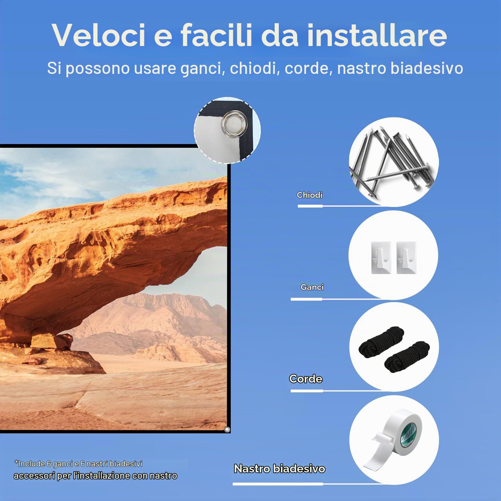 docooler Schermo per proiettore HD Portatile da 72 Pollici Schermo di proiezione 16:9 Pieghevole Durevole Montato a Parete per Film all'aperto Home Theater Ufficio