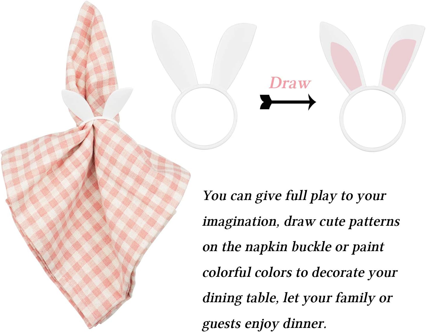 Best Deal D-BUY Set of 6 Easter Bunny Ears Napkin Rings, White Rabbit Ears Napkin Rings for Easter Dinner Spring Weddings Parties Table Decorations