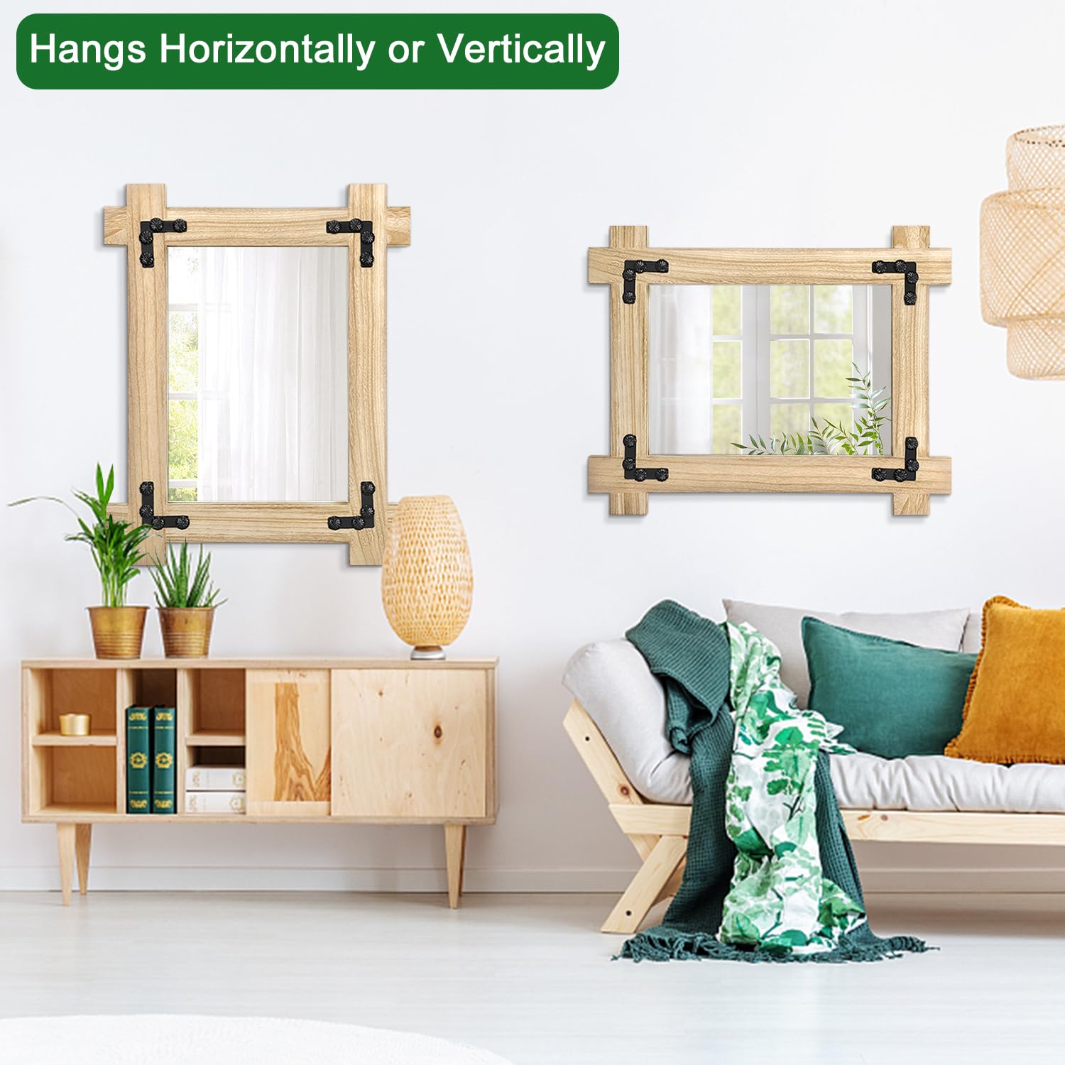 JJUUYOU Grande specchio ovale in legno da parete con cornice in legno specchio da bagno 45 × 65 cm specchio nero rustico per vanità soggiorno ingresso camera da letto, nero
