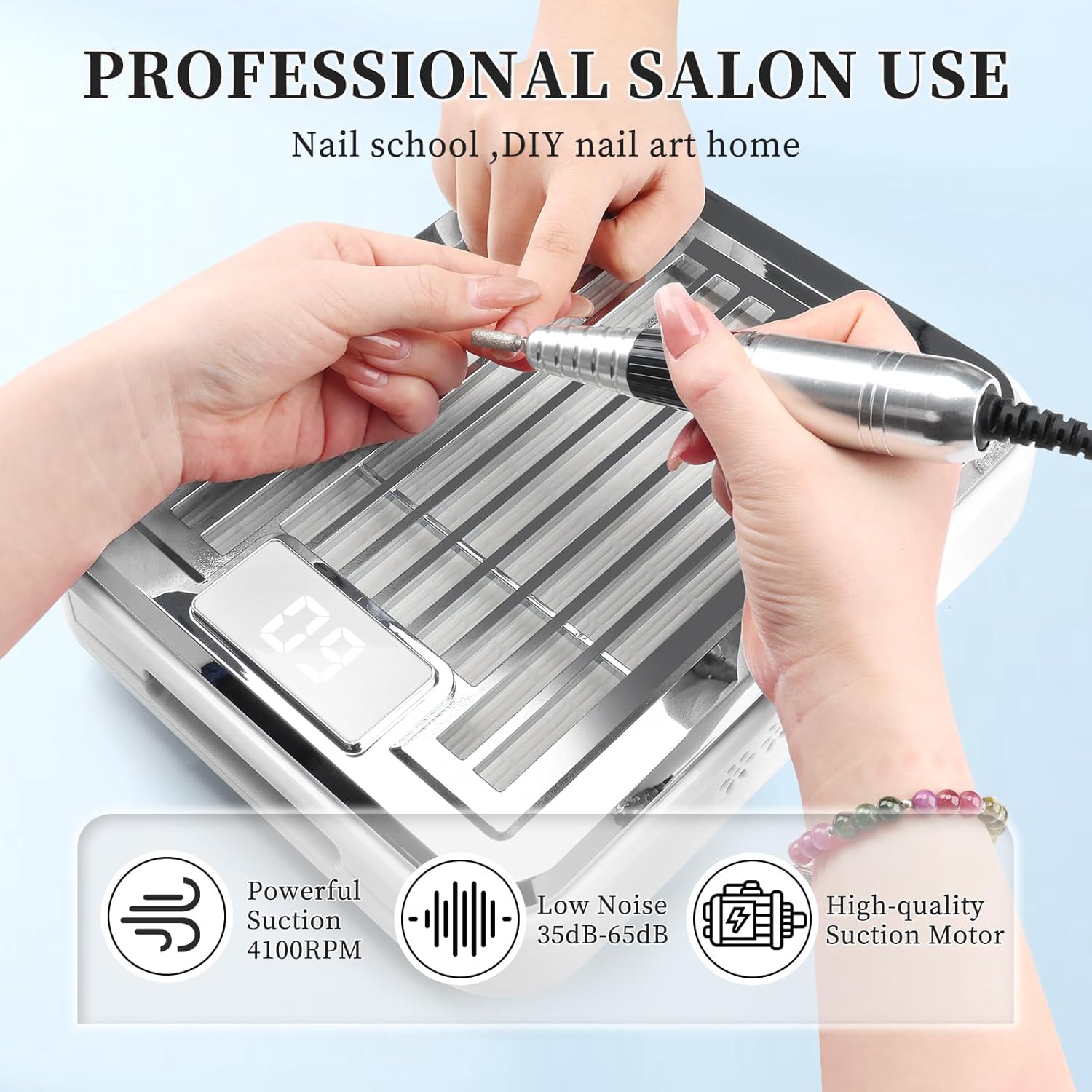 ANGNYA Nail Dust Collector,Compact Vacuum Fan Rechargeable Dust Collector with Reusable Filter,Powerful Dust Suction Machine for Acrylic Nails Polishing Manicure Pedicure Salon Home