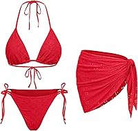 Daci Women's 3 Piece Sexy Triangle Bikini Set with Halter Cover-Up & Adjustable Side Tie Bottoms