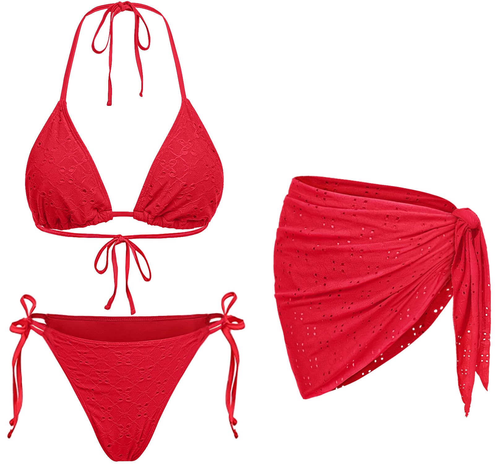 Women 3 Piece Bikini Set with Cover Up