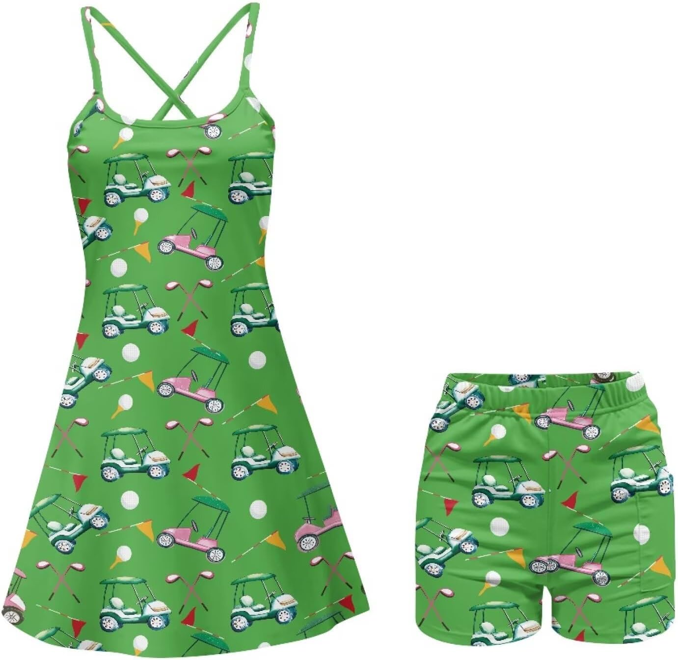 Women Tennis Athletic Dress with Built-in Shorts Workout Golf Dresses with Pockets Sleeveless Exercise Dresses