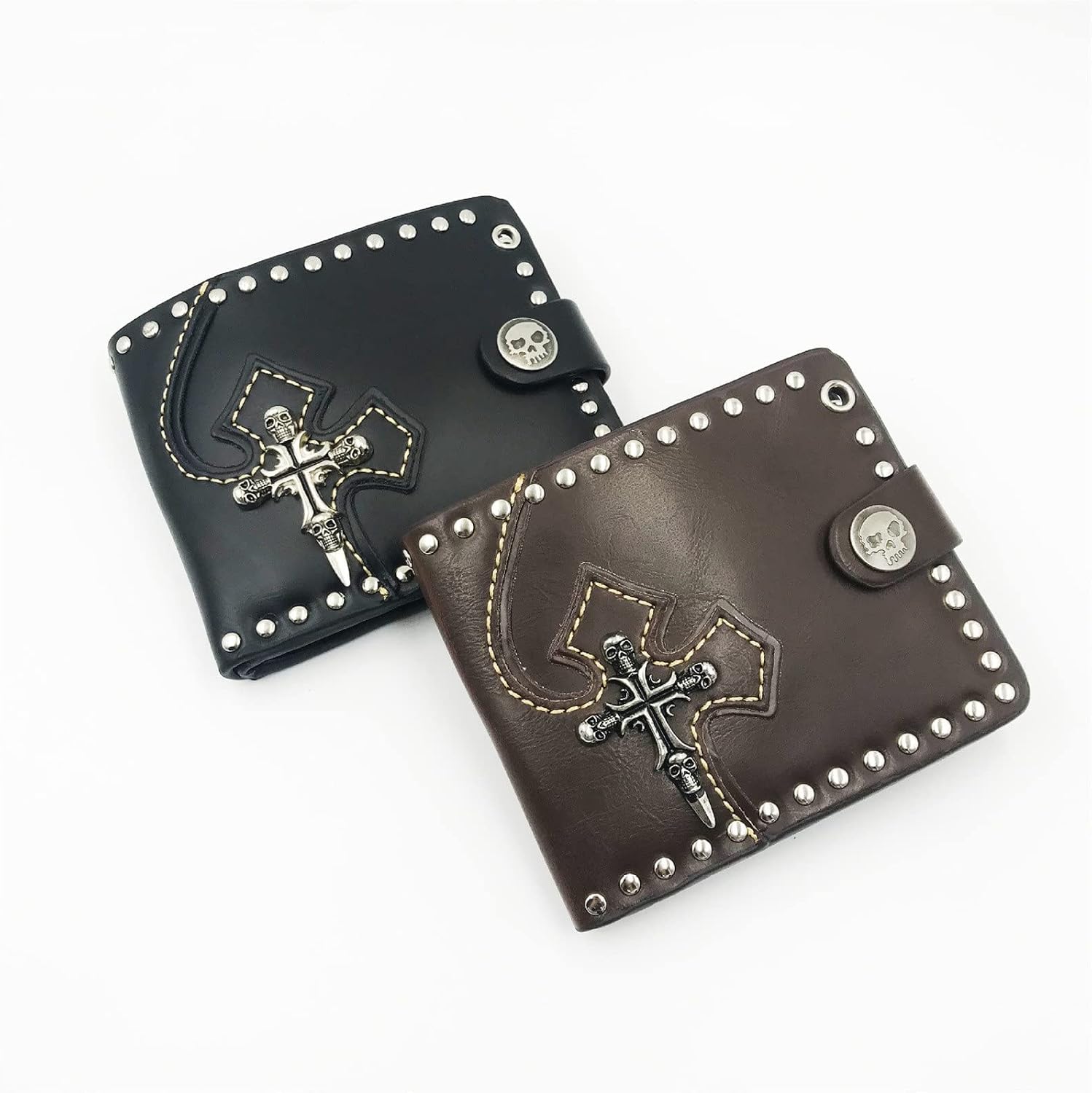 Mens Wallet with Chain Men's Leather Wallet Demon Skull Punk Rock Short Anti-Theft Chain Wallet for Men(Black)