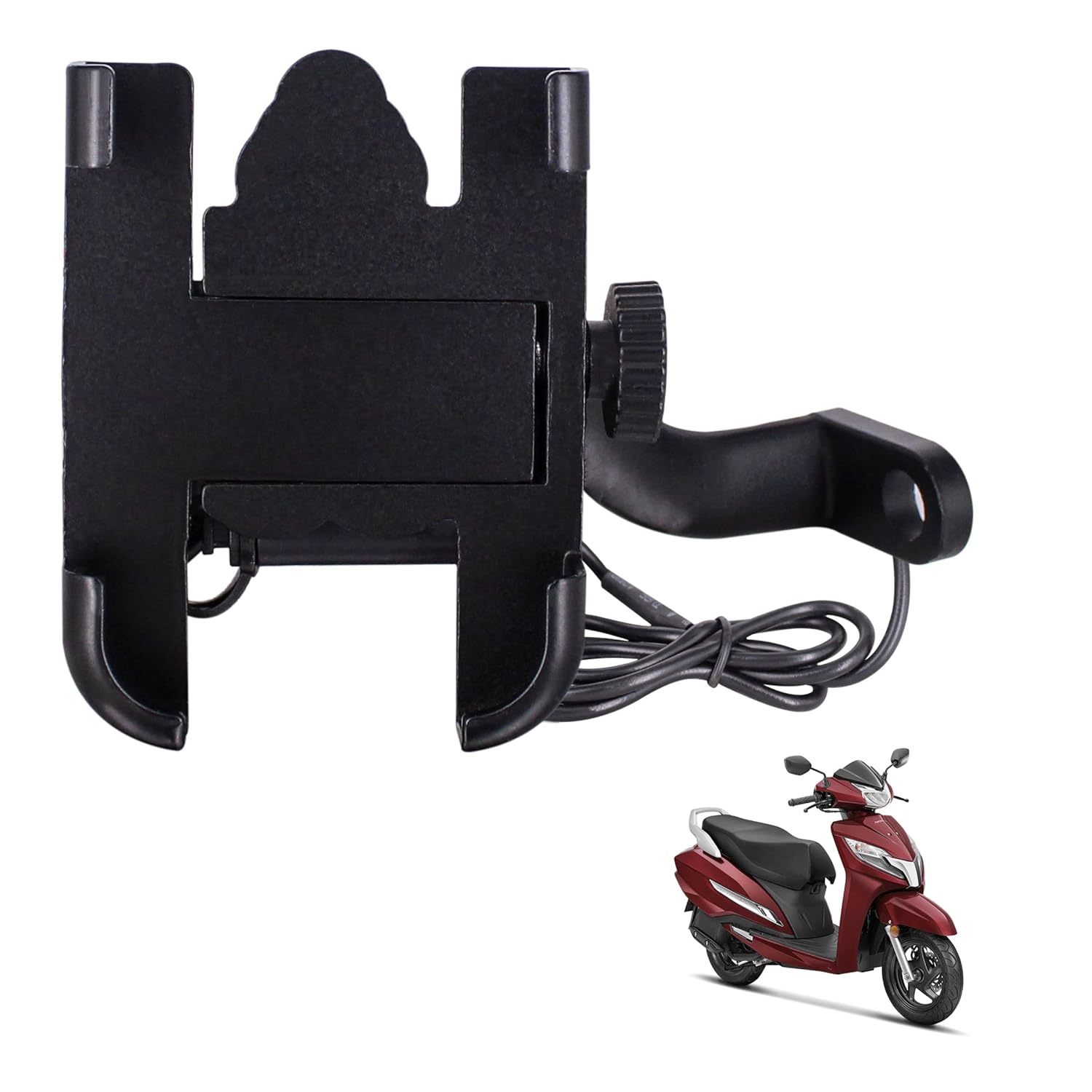 CNC Bike Mount Holder for Navigation 360 Degree Rotating Handlebar Metal Body Cradle Stand Fits for All Smartphones (CNC Metal Holder with USB Charger) for Honda Activa 125 (Pack of 1Pcs) CNC Bike Mount Holder for Navigation 360 Degree Rotating Handlebar Metal Body Cradle Stand Fits for All Smartphones (CNC Metal Holder with USB Charger) for Honda Activa 125 (Pack of 1Pcs)