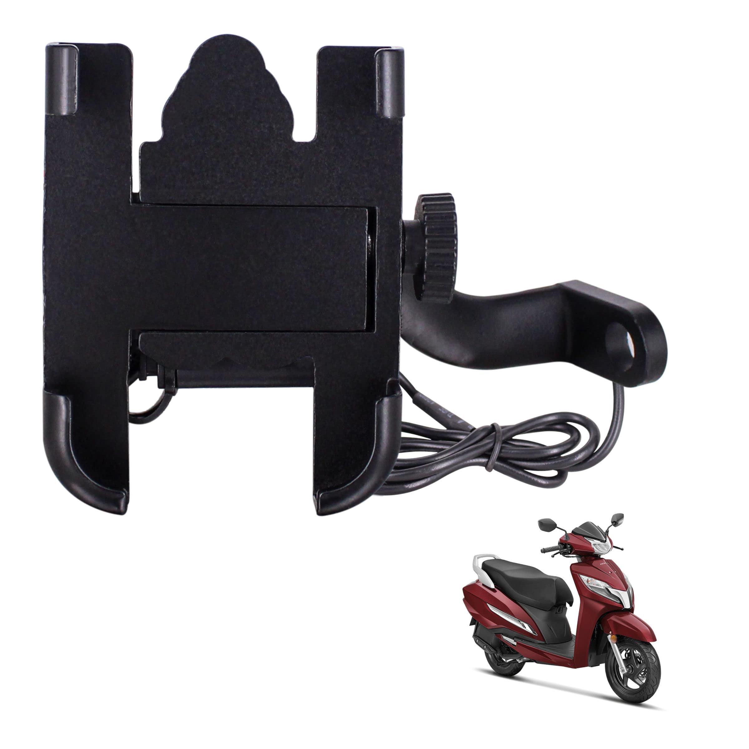 CNC Bike Mount Holder for Navigation 360 Degree Rotating Handlebar Metal Body Cradle Stand Fits for All Smartphones (CNC Metal Holder with USB Charger) for Honda Activa 125 (Pack of 1Pcs)-image-48
