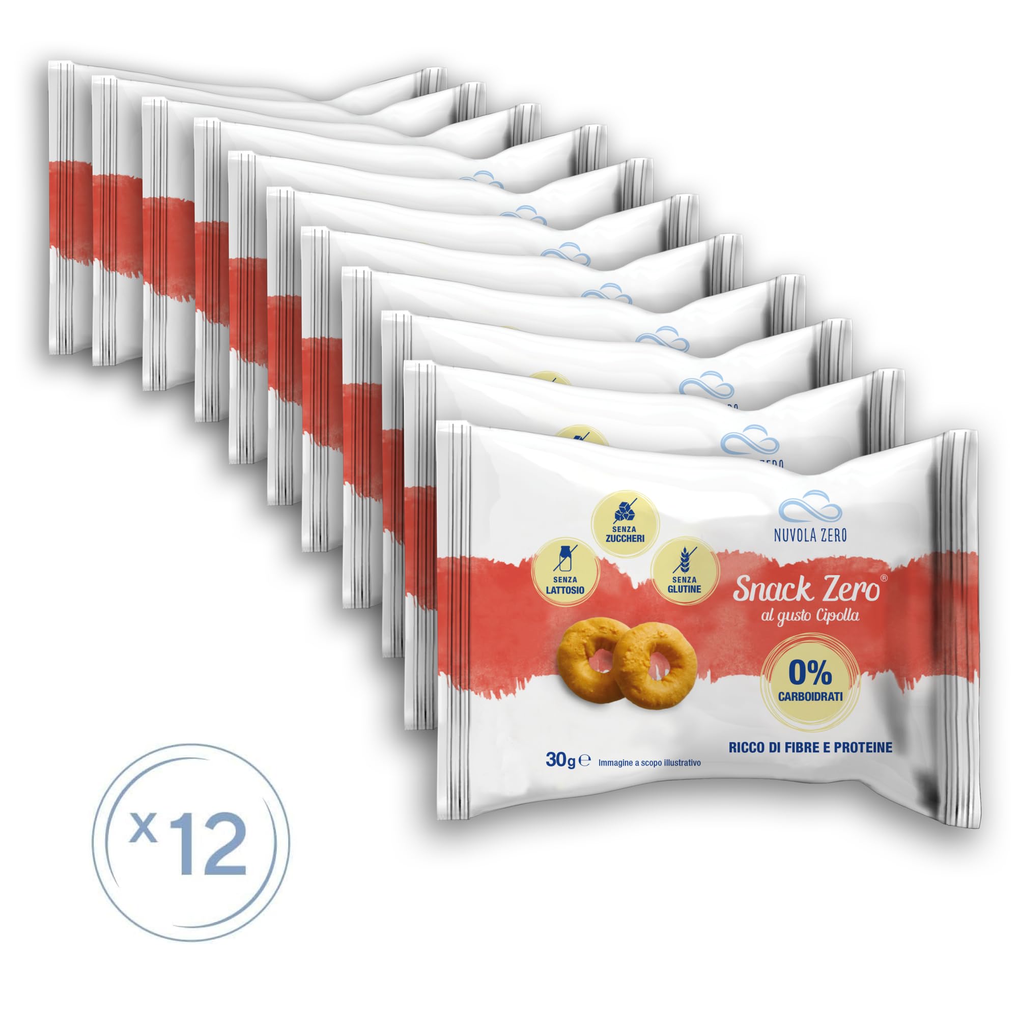 Nuvola Zero – Snack Zero mit Zwiebelgeschmack, zuckerfreie Proteinsnacks, ohne Kohlenhydrate, laktosefrei, glutenfrei, Packung mit 12 Stück. Hergestellt in Italien