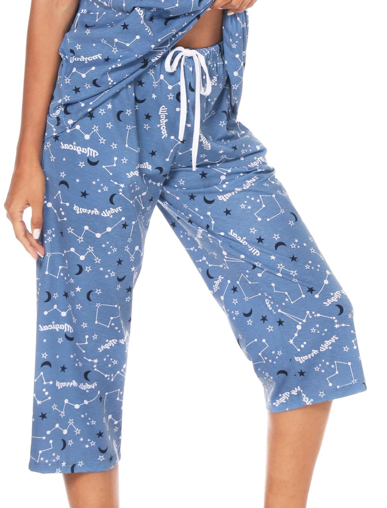 Pijama para mujer, 3/4 de largo, pantalones cortos para el tiempo libre, ropa de dormir con cordones