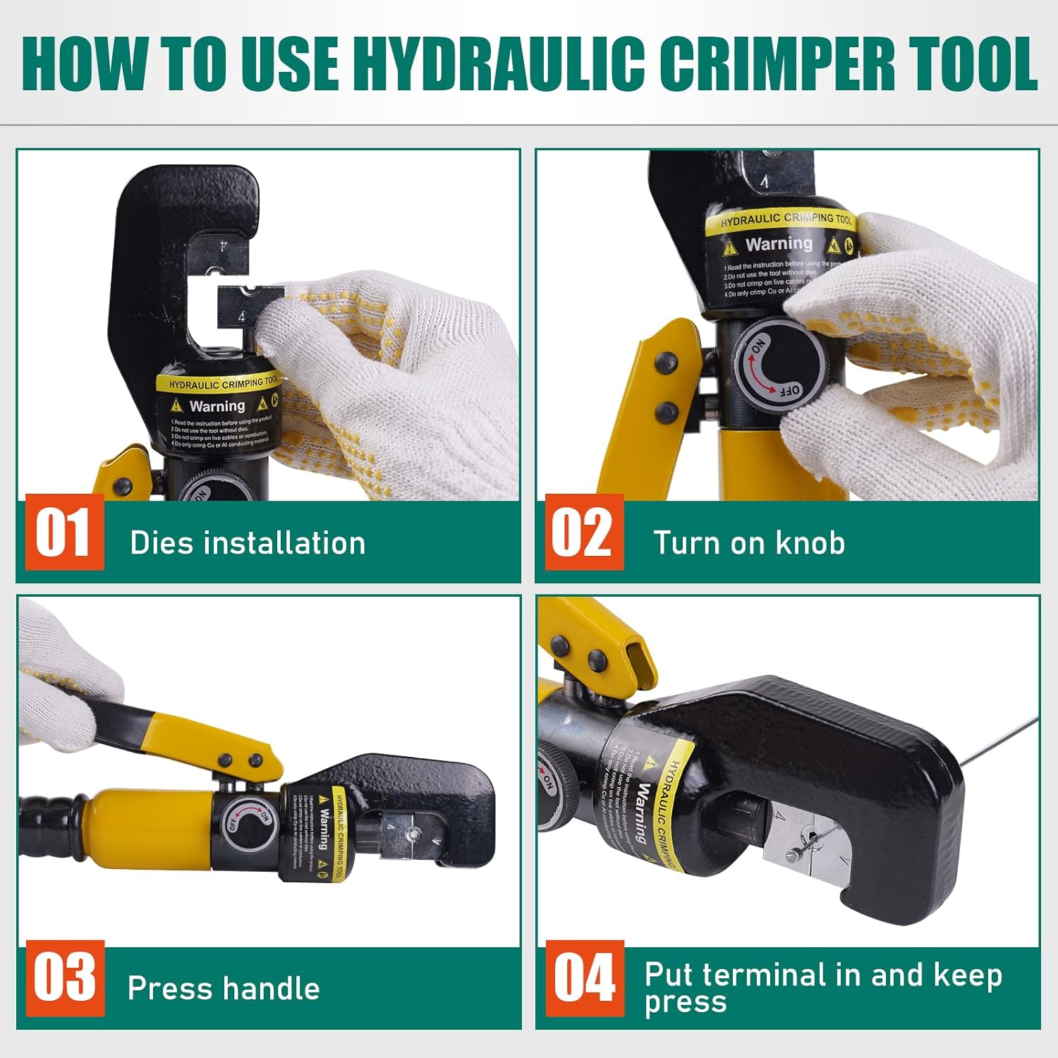 10 Ton Hydraulic Crimping Tool and Cable Cutter, Hydraulic Wire Cable Lug Terminal Crimper with 11 Dies, Crimper for 12-2/0 AWG, and 1/8 Cable Railing Battery Electrical Terminal Wire Swaging Tool