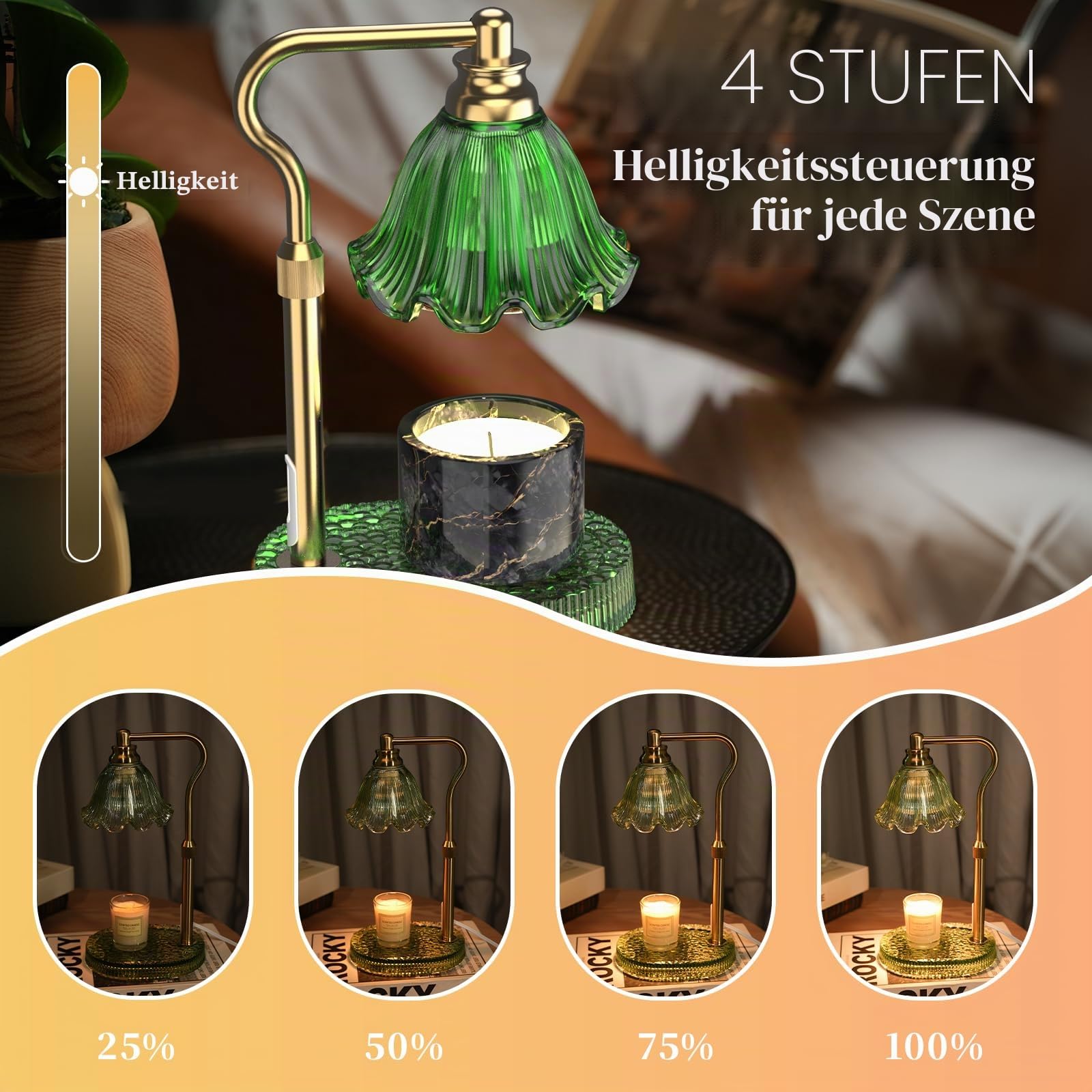 Kerzenwärmer Lampe mit Timer & dimmbare 4-Stufen-Helligkeit - einstellbare Höhe, für neue Haus Schlafzimmer, Geschenke für Frauen (Grün)