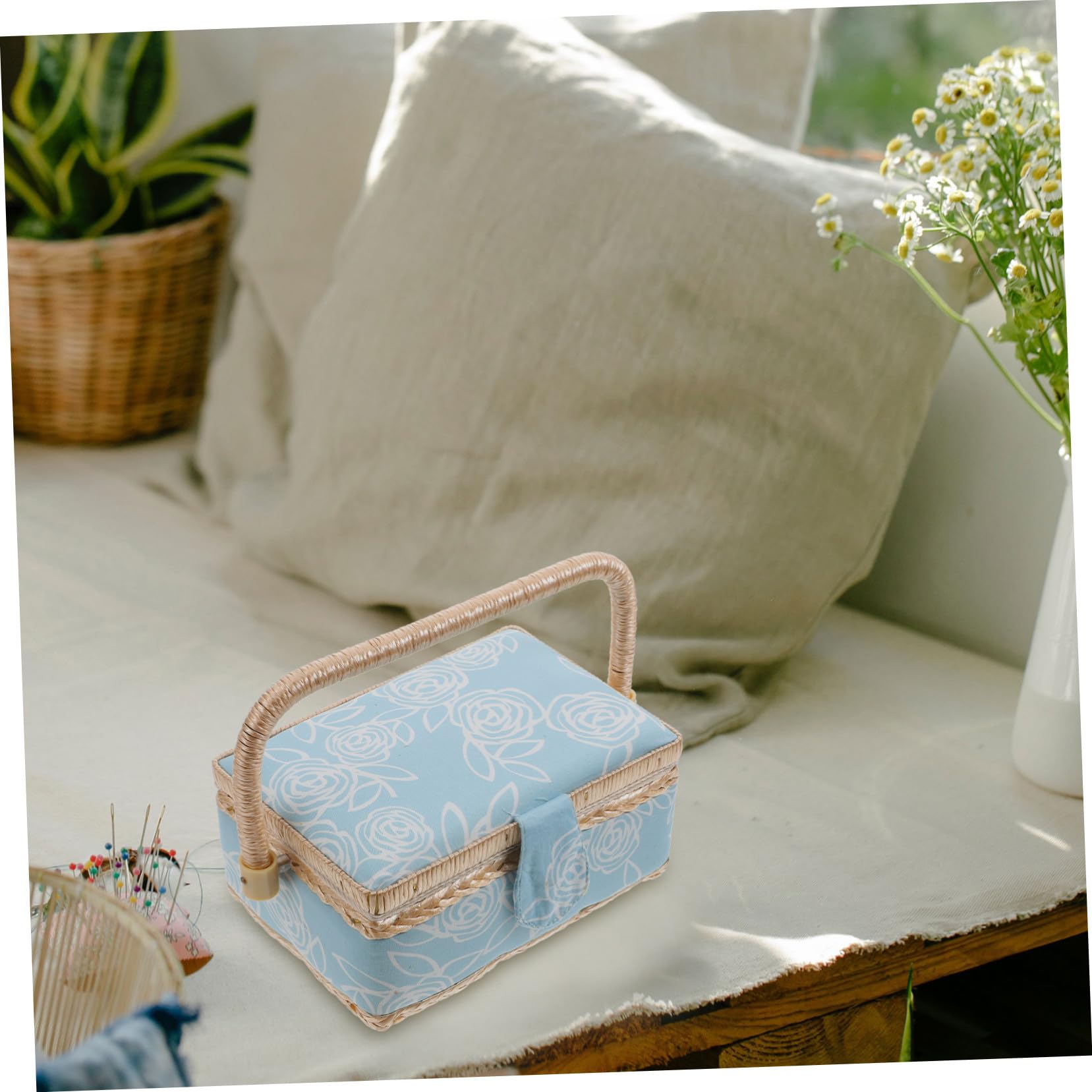TOPBATHY Caja de Almacenamiento para Costura Portátil de Poliéster Azul Diseño Protector y Funcional para Sala o Dormitorio