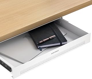 Desktronic Gaveta de Secretária – Organizador oculto sob a secretária, gaveta de armazenamento, fácil instalação, economiza espaço, grande capacidade, metal, para escritório e penteadeira, estrutura