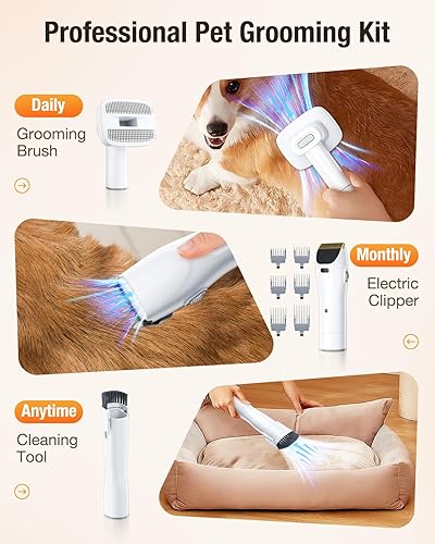 Miniatura 7 de LABIGO Aspiradora de aseo para perros, aspiradora de pelo de perro de 12000 Pa con cortadora de mascotas, aspiradora de mascotas de 1.8 L para