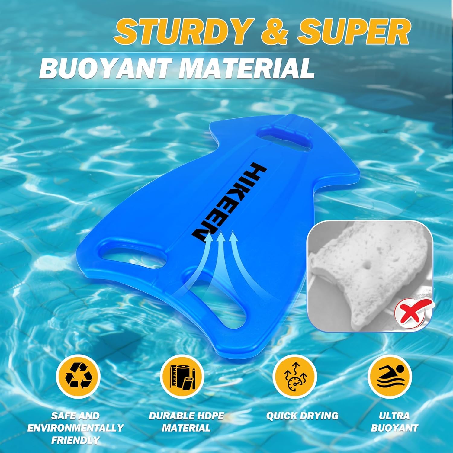 Hikeen Kickboard per Nuoto, Ampio e ad Alta Galleggiabilità, Ideale per Adulti di Ogni Livello, Tavoletta in HDPE Resistente per Allenamenti in Piscina e Acque Libere
