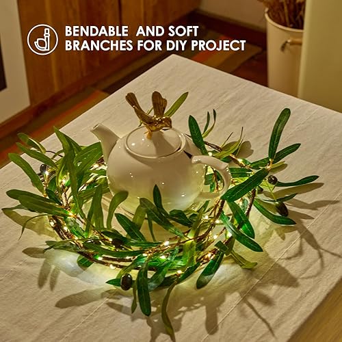 Miniatura 3 de Luces artificiales de vid de olivo con temporizador de 6 pies, 72 LED, árbol de olivo para paredes, guirnalda de ramas verdes para el hogar, manto,