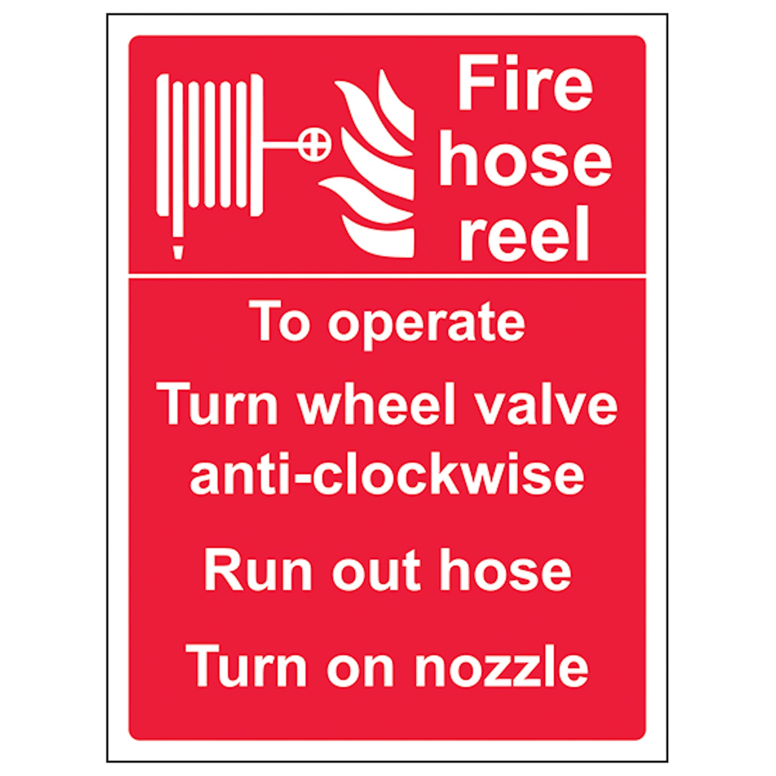 V Safety Fire Hose Reel - Self Operated 150 x 200mm - 2mm Rigid Plastic Safety Sign