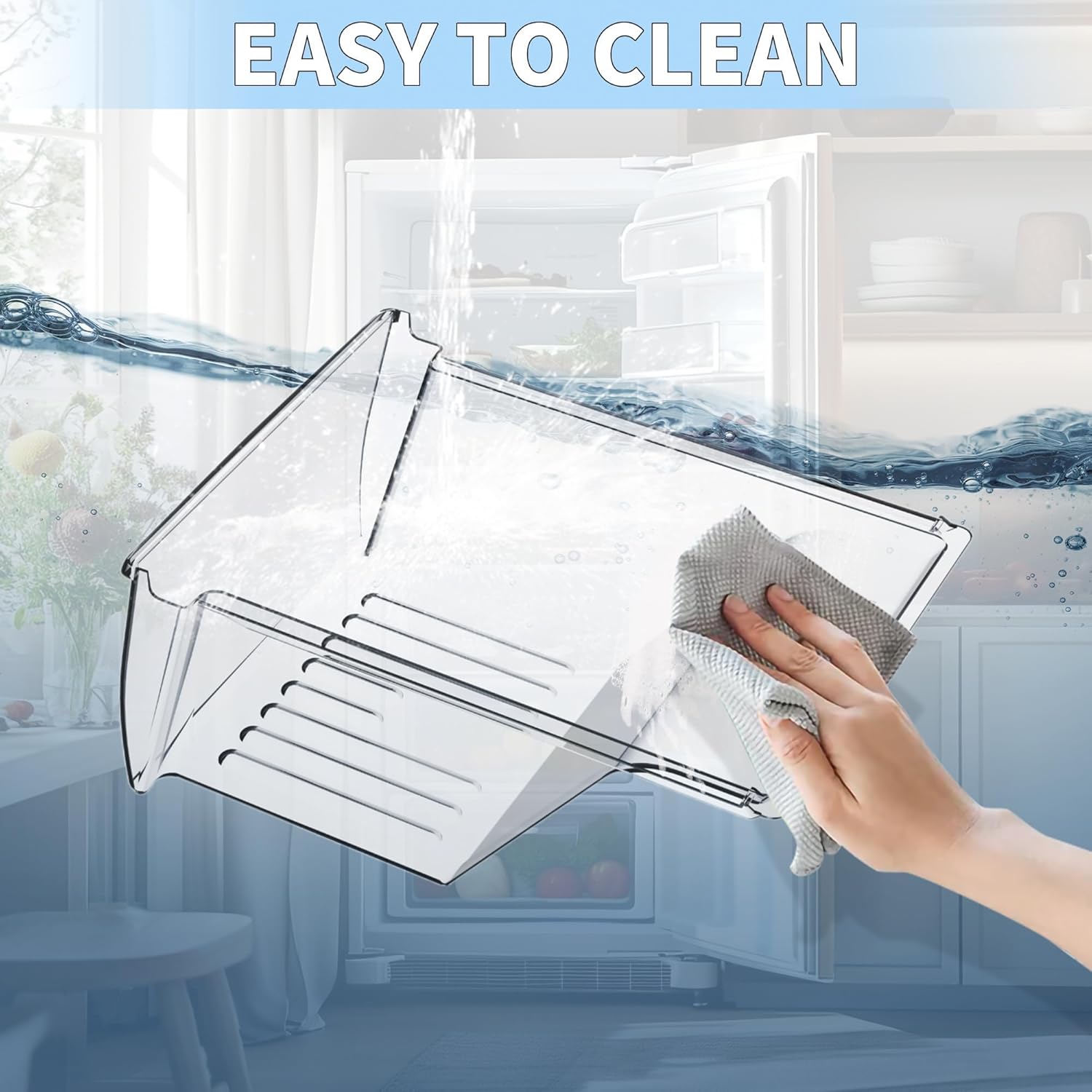 HECASA 240337103 240337102 Refrigerator Crisper Drawer Pan Replacement For 240337105 240337107 240337108 240337109 Refrigerator Pan Shelf Replacement only Plastic (Clear)