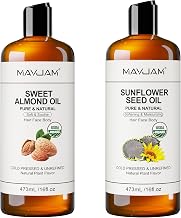 MAYJAM Sweet Almond Oil Organic + Sunflower Seed Oil Organic 473ml,100% Pure and Natural USDA Certified Body Oil, Premium Grade Carrier Oil for Massage, Hair, Skin Nourishing & Moisturising