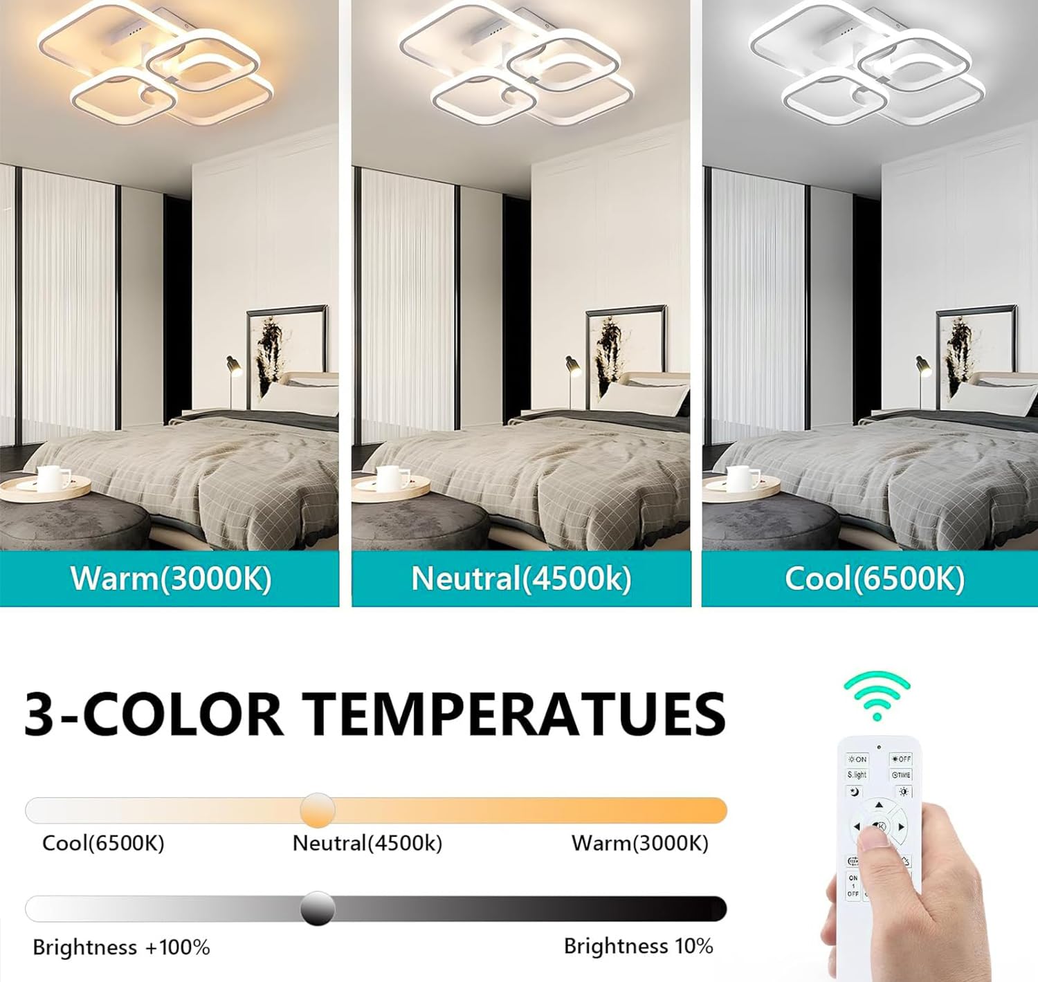 PANCA Modern Ceiling LED Light with Remote Control Color Mode LED Acrylic Minimalism Ceiling Lamps for Hall Living Room Office (4 Square LED Chandelier 3 Color) 1