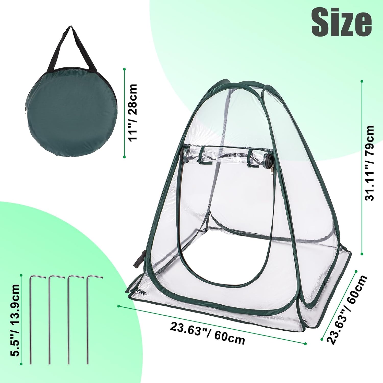 2 Pack Pop Up Greenhouse,8 Ground Nails & 2 Carry Bags,27.5"x27.5"x31.5"