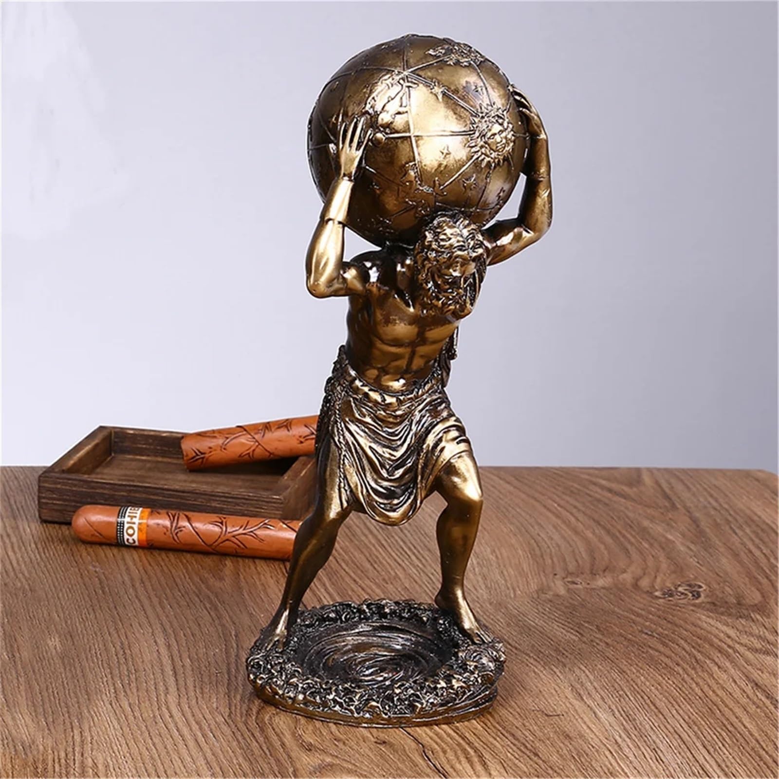 Habitz 12X10x29cm Atlas Holding World Greek Statue Miniature Figurine Greek God Atlas Bronze Finish Greek Sculpture Collectible The World Is Yours Statue For Home Decor Living Room Desktop Decoration(12X10x29cm)