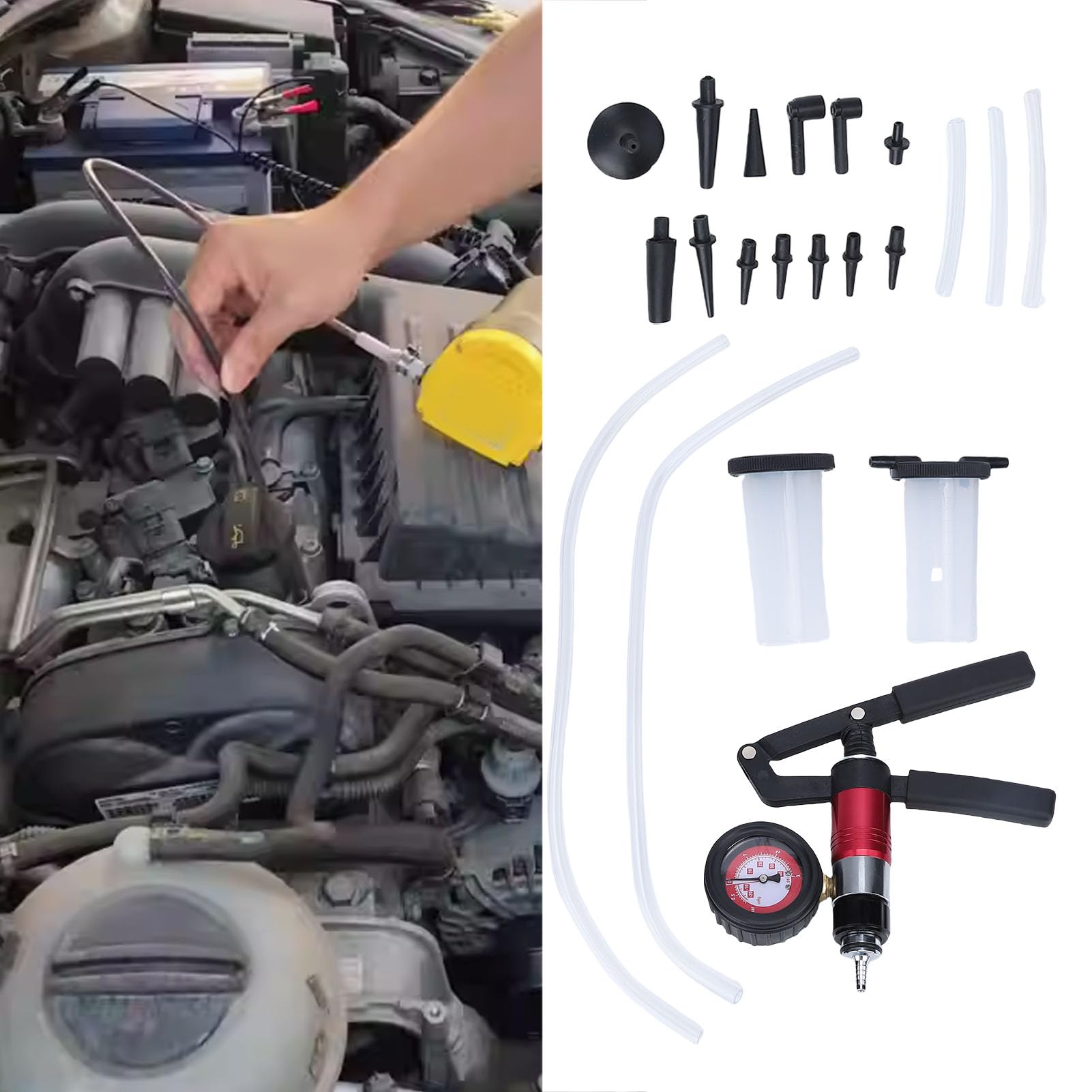 CHICIRIS Zestaw Samochodowej Pompy Próżniowej, Zestaw Ręcznej Pompy Próżniowej do Hamulców Odpowietrzających, ABS, Guma, Motoryzacja, Układy Hydrauliczne, z walizką transportową, Czarny