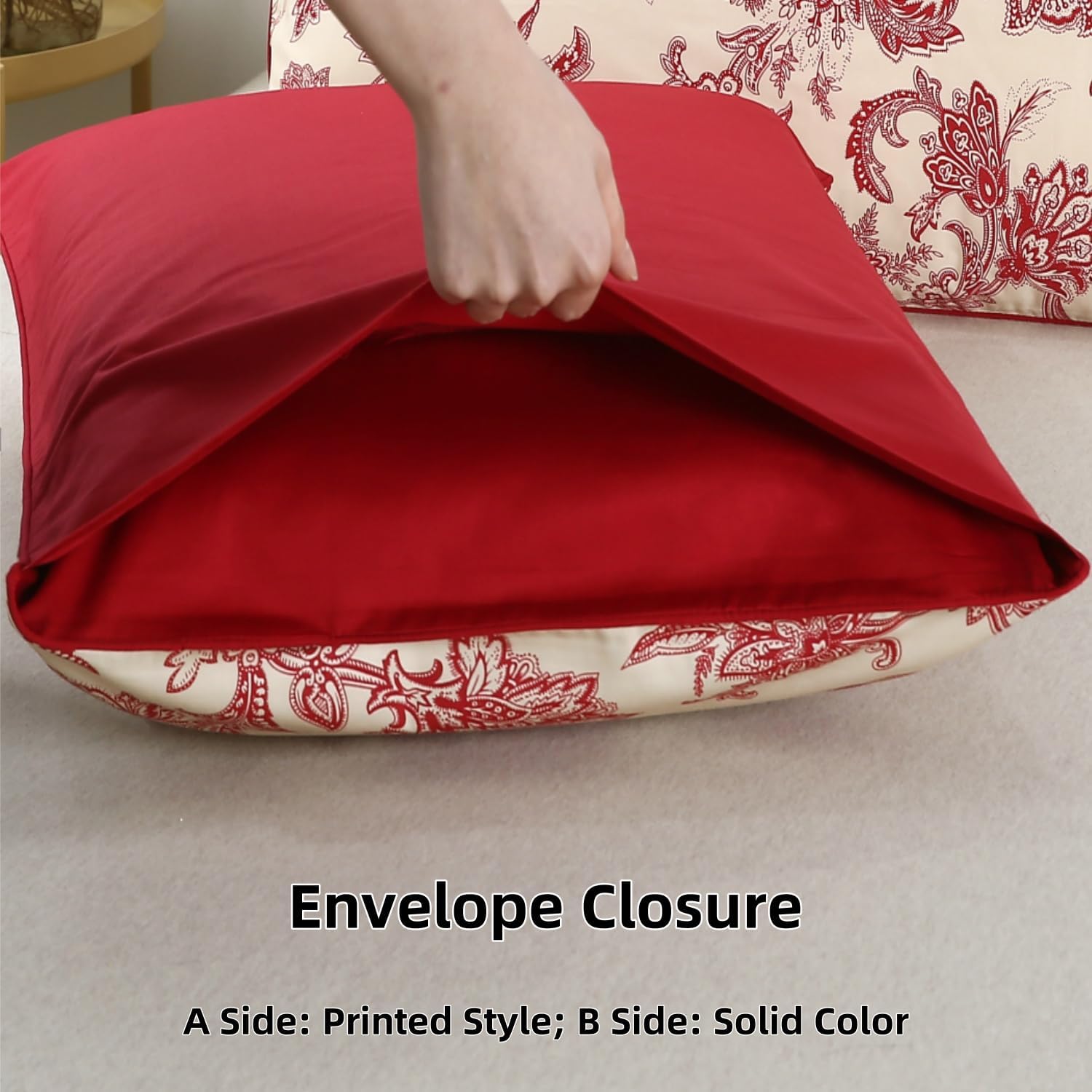 WINLIFE Ultra Soft Set of 2 Pillowcases Floral Printed 100% Cotton Pillow Cases Envelope Closure Queen 20x30'', Vintage Red Paisley - Image 3