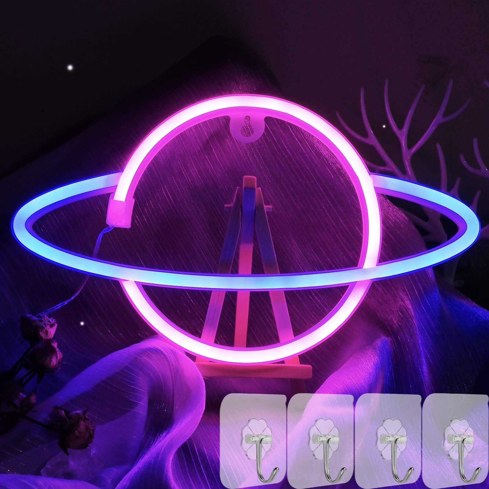Buy YIVIYAR LED Neon Signs Pink Blue Neon Light with 4Hooks, Battery or USB Powered Night