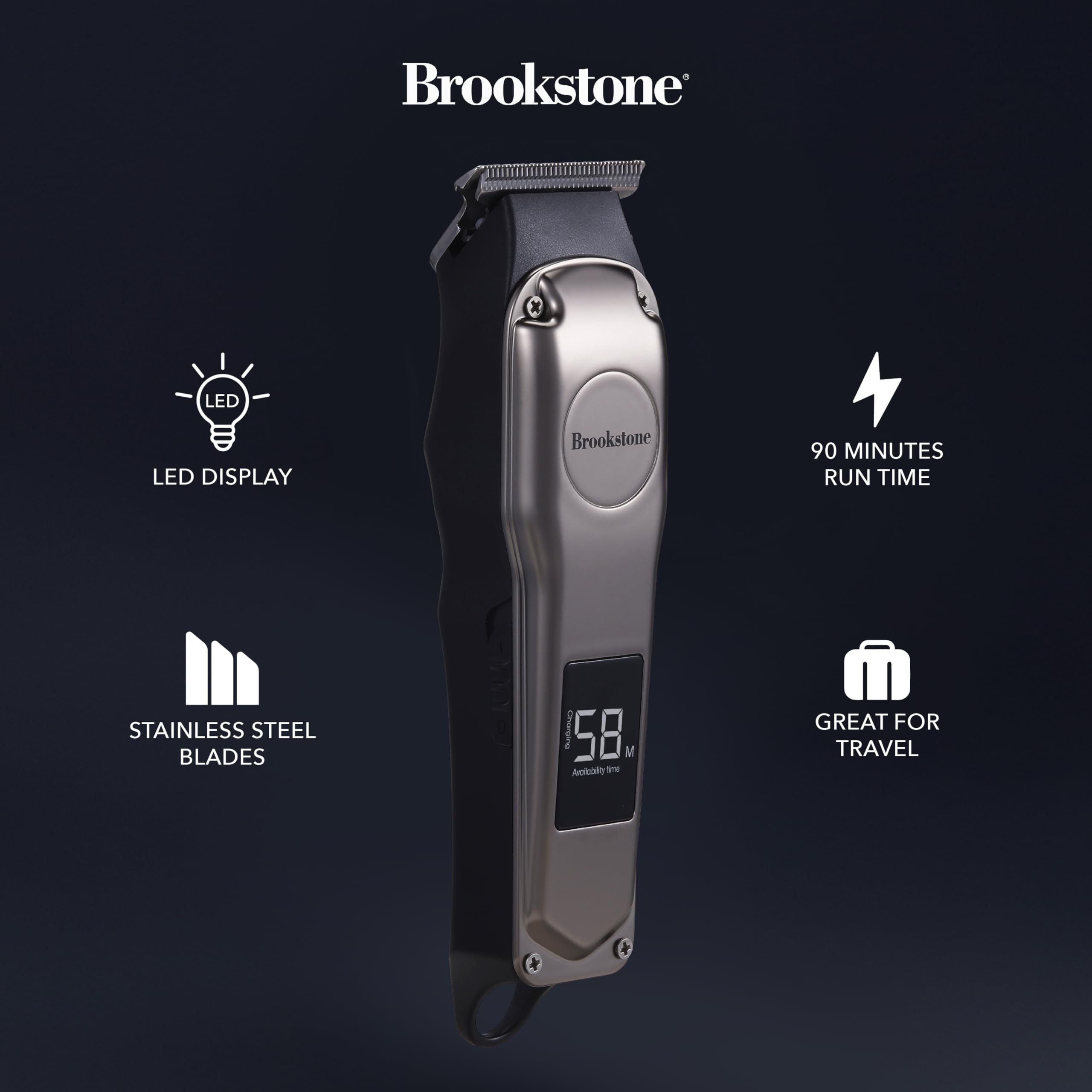 Brookstone - Cortapelos de hoja en T inalámbrica metálica, corte de precisión con batería recargable y elegante acabado metálico (negro)
