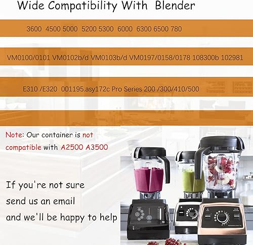 Vista 2 de Blender Pitcher 64oz Low-Profile, Compatible with 780 75-0 75-00 5000 5200 7800 Vm0102 Vm0103 Vm0197 E310 Professional/Commercial/ClassicSeries etc