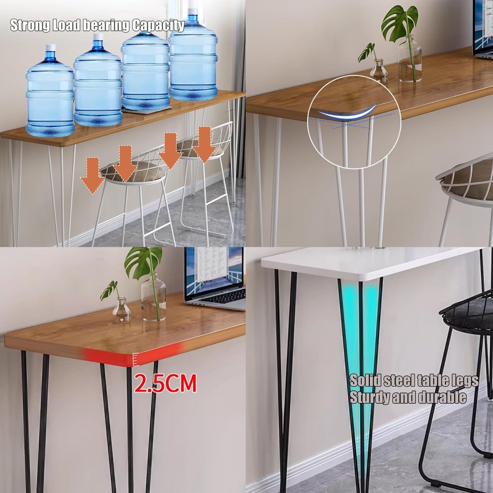 Bartisch Kneipentisch Hohe Thekenhöhe Esstisch Konsolentisch Aus Massivholz Mit Metallbeinen Schmale Thekenhöhe Für Küche Wohnung Balkon Café C,100 * 35 * 100