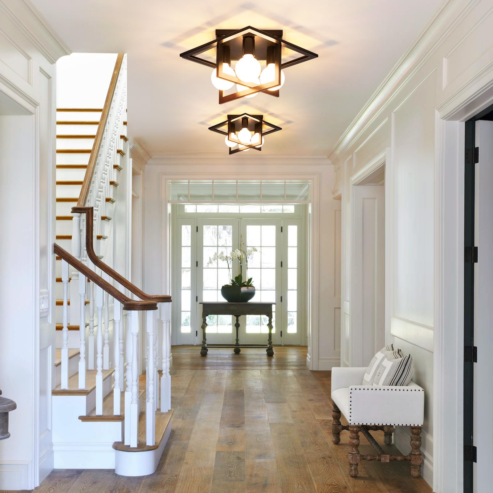 4 Light Industrial Ceiling Light Black Semi Flush Mount