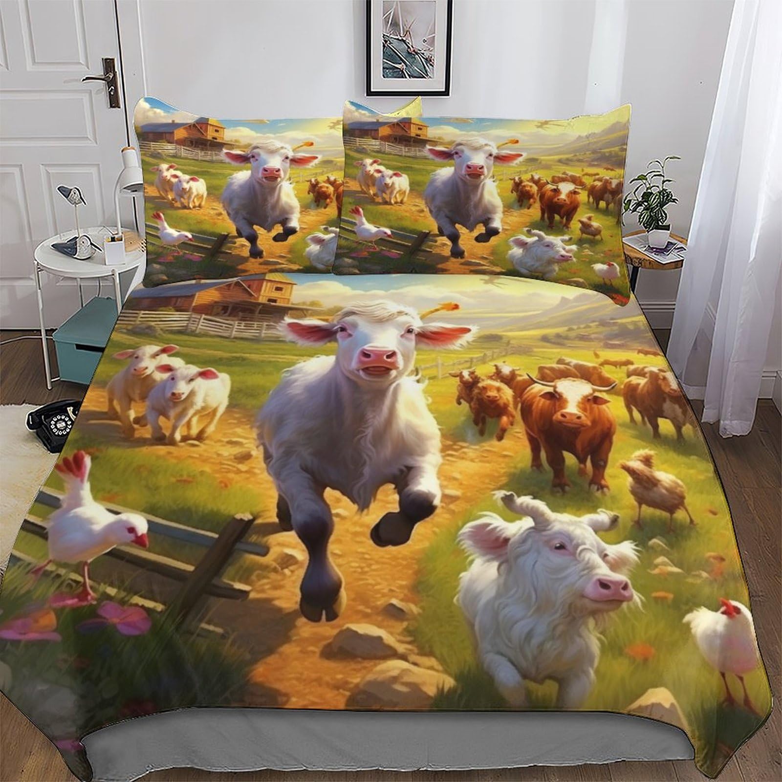 PAZZK Farm Animal 3D Duvet Cover Microfiber Hotel Bedding Set Quilt Covers with Pillowcases Super Soft Comforter Cover with Zipper Closure For Boys, Girls And Teenagers Double (200x200cm)