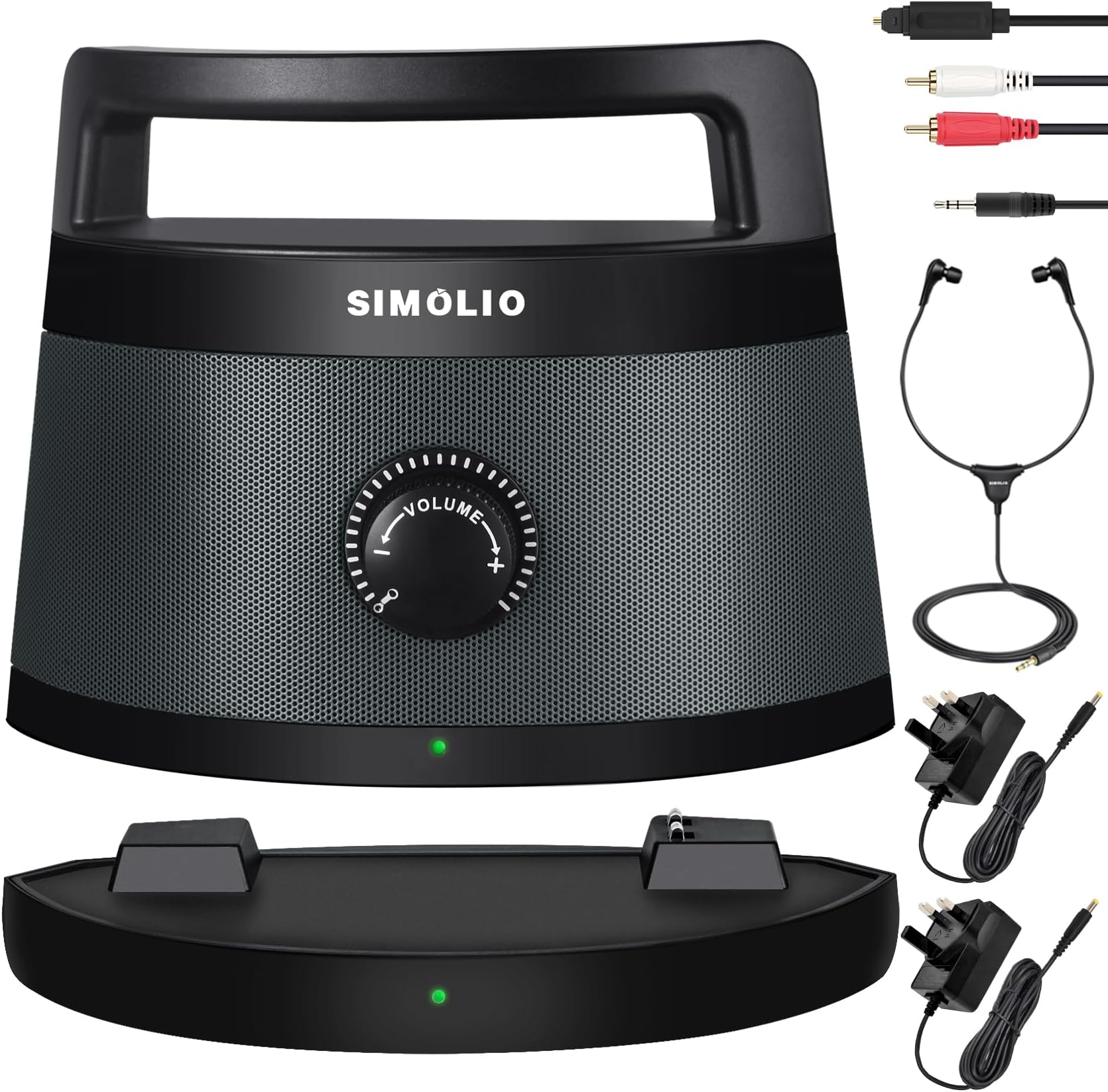 – SIMOLIO Portable Wireless TV Speakers with Clear Dialogue for Hard of Hearing, Ideal for TV Watching without Blaring Volume for Seniors, Wireless Speakers for Television with 2 AC Adapters (SM-621D)