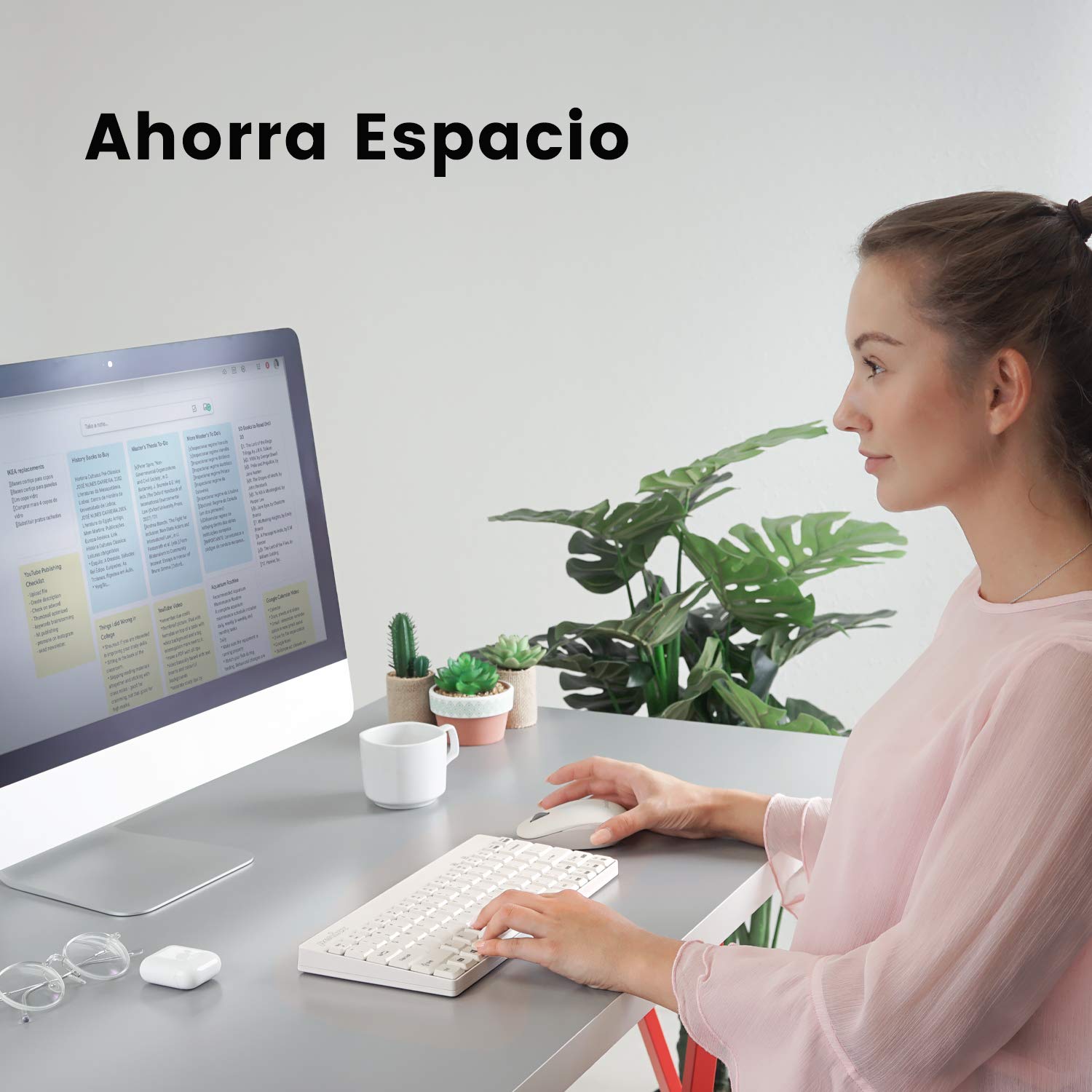 Perixx PERIDUO-712W Combo Teclado Pequeño y Ratón Inalámbrico para Windows, 2.4 GHz con Receptor USB, QWERTY Español, Blanco