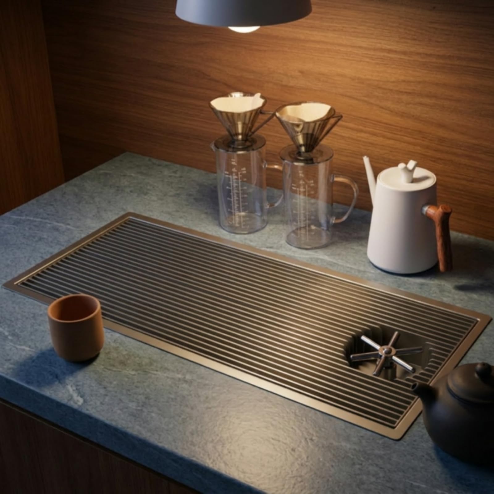 Coffee Station Vassoio per Caffè a Mano Griglia Scolapiatti Vaschetta Raccogligocce Supporto Lavaggio Tazze in Acciaio Inox con Drenaggio