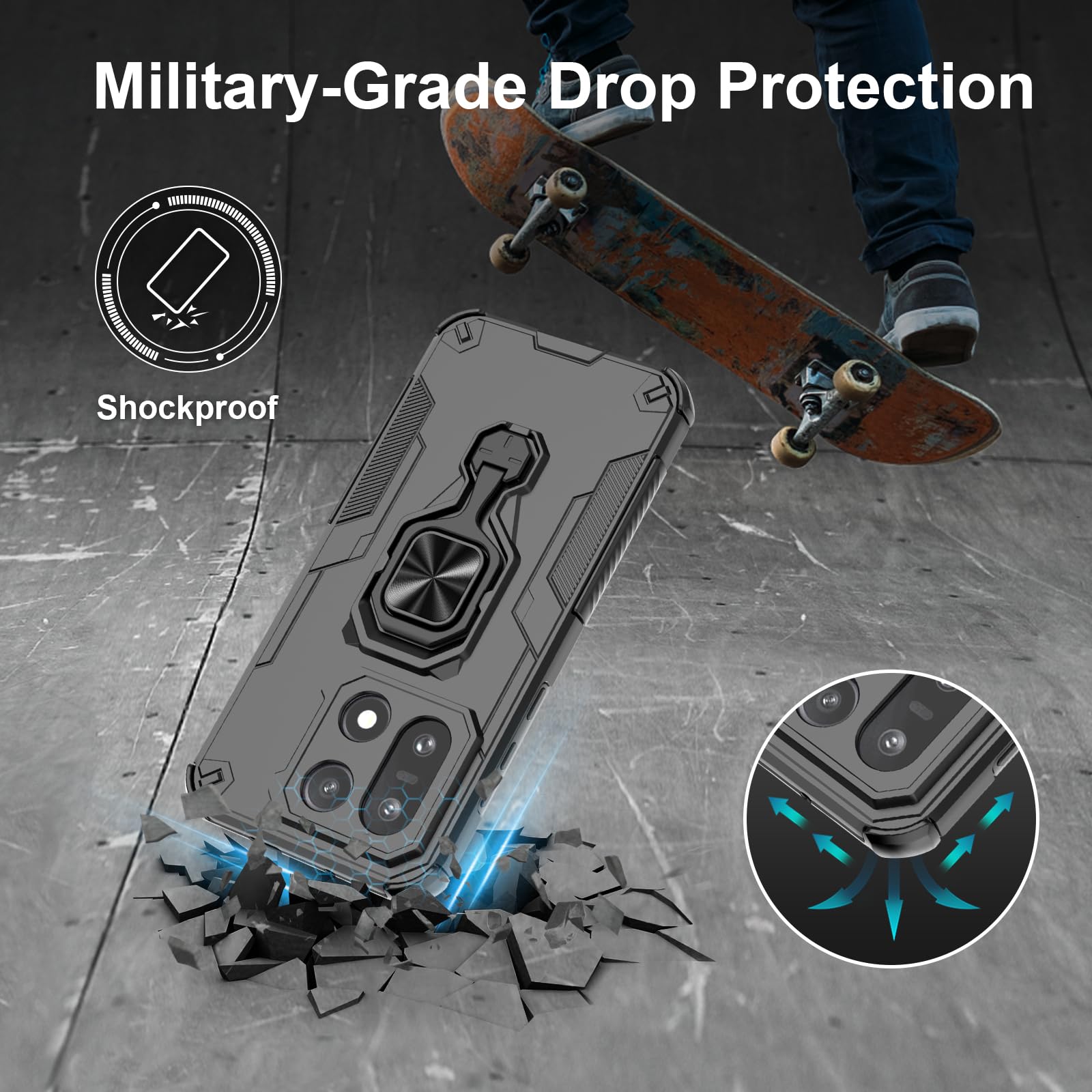 Funda para CMF Phone 2 Pro, Carcasa Antigolpes con Soporte anular metálico, Case Protectora de Grado Militar, Negro — view 1242