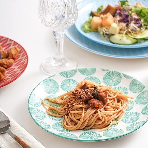 Miniatura 7 de KitchenTour - Juego de 6 platos llanos de cerámica, platos de ensalada de pizza y pasta, aptos para lavavajillas y microondas, juego de 6, vintage