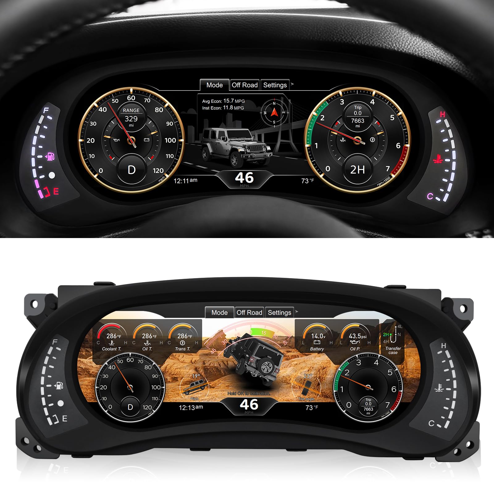 12.3”HD screen1920*720 Digital Instrument Cluster Display for Jeep Wrangler JK 2011-2017 Speedometer Upgrade Plug&Play Replacement OTA Upgrade