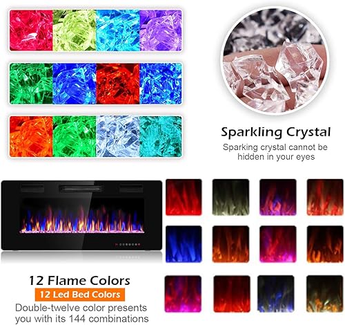 Miniatura 6 de GOFLAME Chimenea eléctrica de 42 pulgadas empotrada y montada en la pared, calentador de chimenea en la pared construido con control remoto,