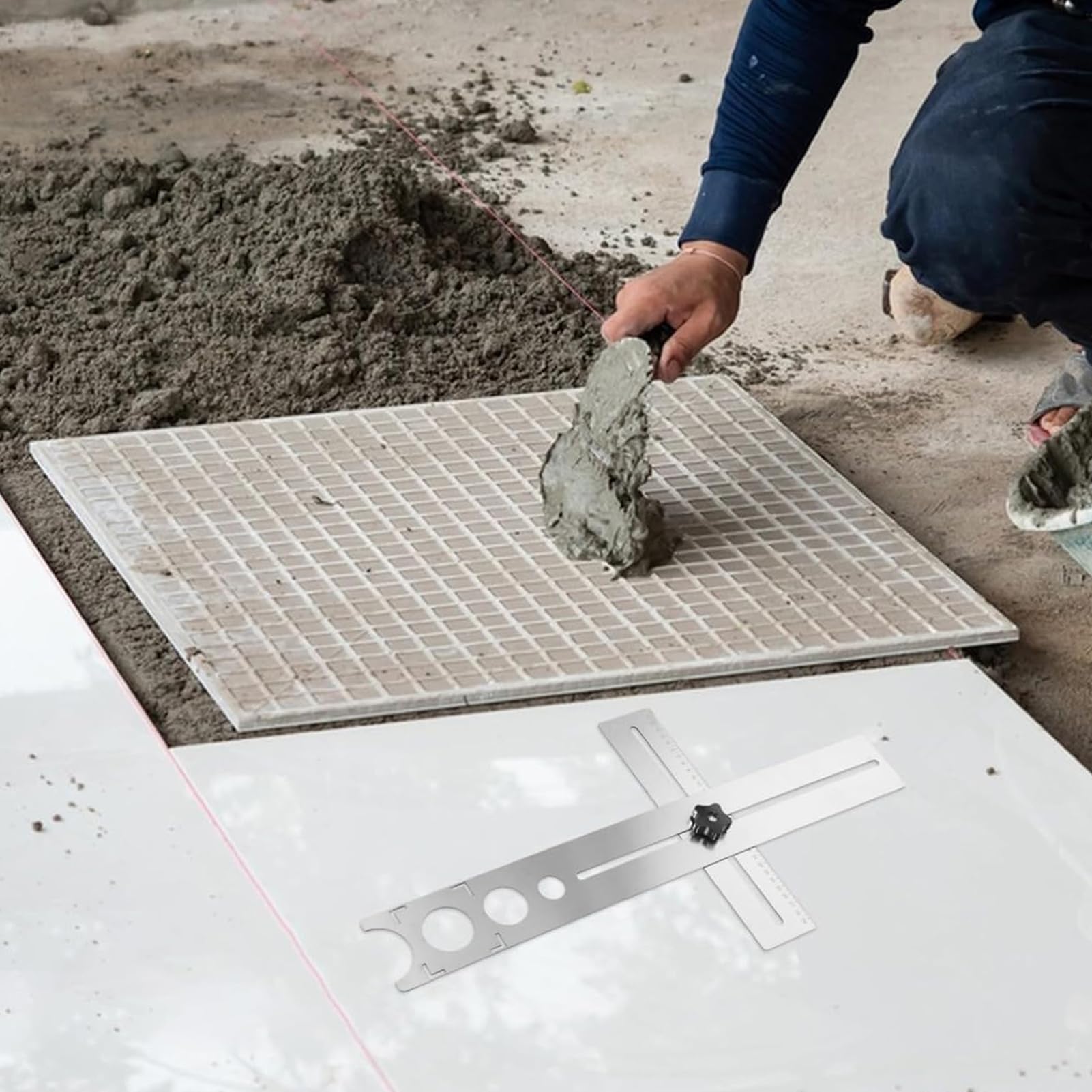 Localisateur De Trous De Carrelage – Coupe-marbre 60 X 30 Cm, Outil De Mesure Précis, Gabarit En Acier Robuste, Jauge D'alignement Portable | Équipement De Forage De Trous Multi-tailles Pour La Rénova