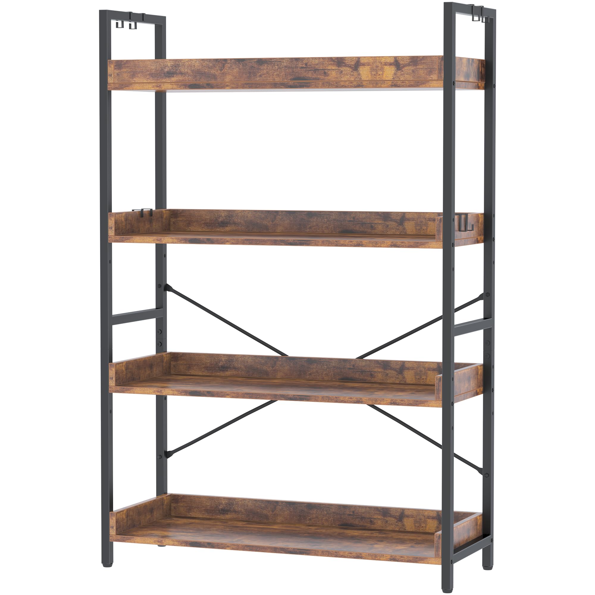 HCHQHS 4 Tier Bookshelf, Adjustable Industrial Bookcase, Vertical Tall Book Shelf, Wood and Black Metal Open Bookshelves for Home Office, Living Room,