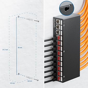 deleyCON 12 Port Patch Panel Set with 12x CAT.7 RJ45 Keystone Jack Module STP 10 Gbit/s - Distribution Panel Compatible with Installation Cable CAT6 CAT6a CAT8 Ethernet LAN DSL Network Cable - Black