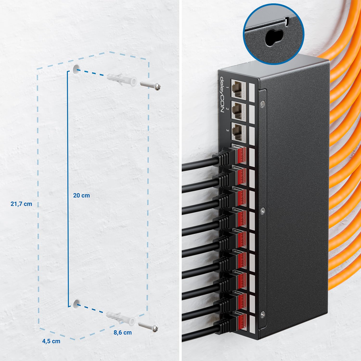 deleyCON 12 Puertos CAT7 Panel de Conexiones Conjunto con 12x CAT.7 Módulo RJ45 Keystone Jack STP 10 Gbit/s - Compatible con Cable de Instalación CAT6 CAT6a CAT7 CAT8 Ethernet LAN Cable de Red - Negro