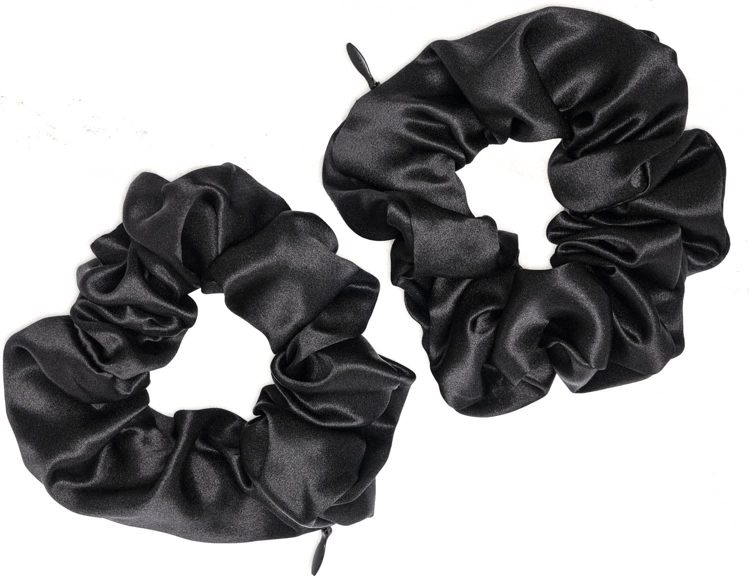Mytoptrendz® 2 PCS Soft Silky Satin Scrunchies Ponytail hair Tie with Hidden Zipper Pocket Girls Hair Tie Women Accessory (Black) - Image 3