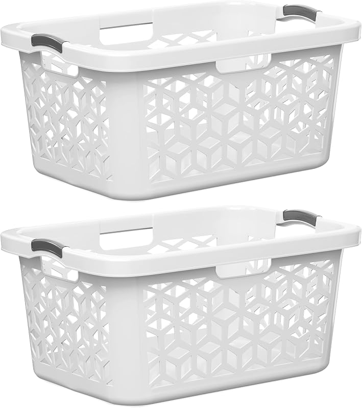 Laundry Basket - Large 2 Bushel Laundry Basket with Handles - Stackable Plastic Hamper for Dirty Clothes - Storage Bin & Organizer for Bathroom, Bedroom - White, 70.5L Capacity – Heavy Duty