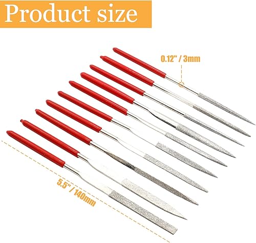 Miniatura 5 de HARSKIYER Juego de 10 limas de metal, 0.079 x 3.937 in, mini juego de archivos de aguja de diamante, herramientas de archivo fino, archivos de acero