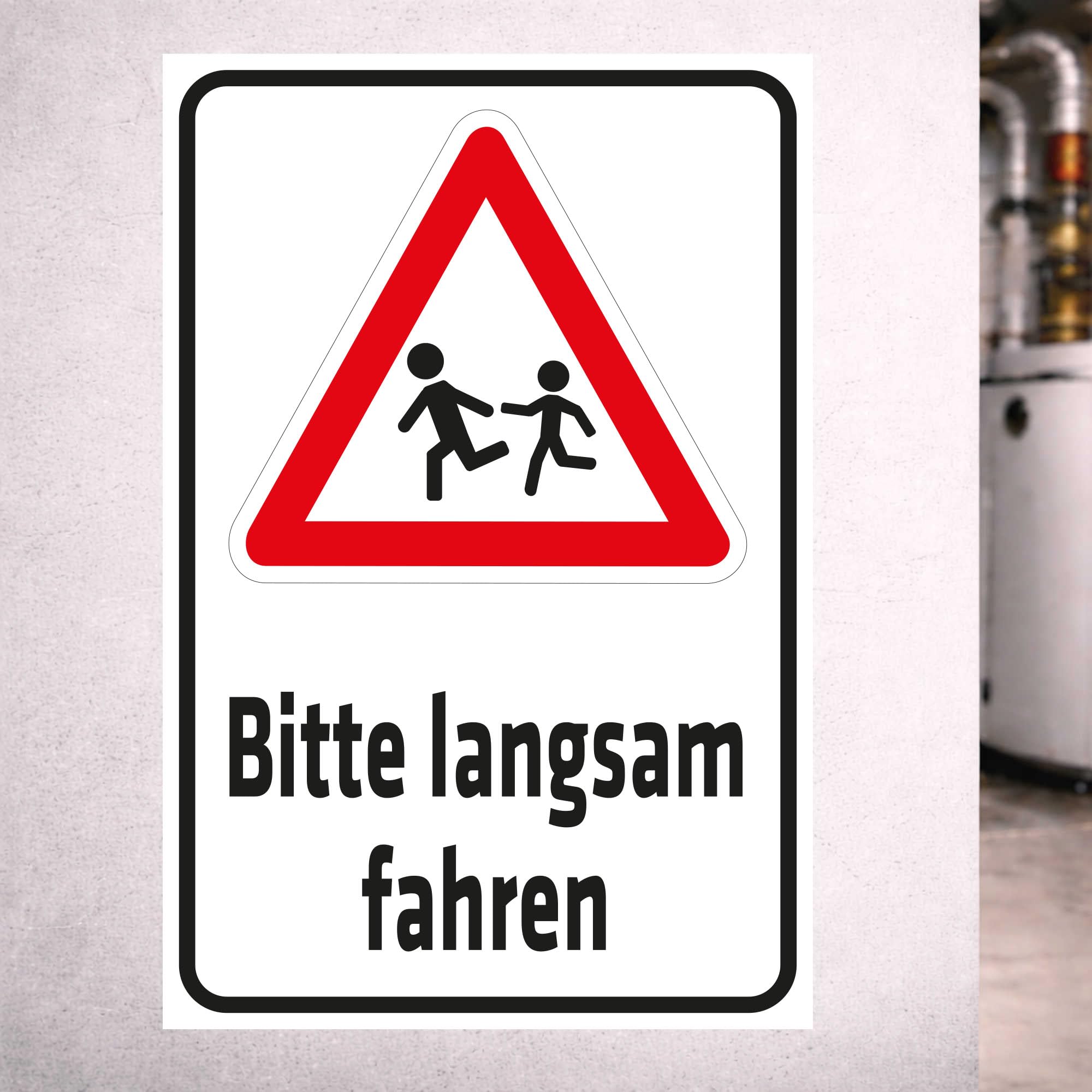 INDIGOS UG - Aluverbundplatte Schilder 3mm - Sicherheit - Bitte langsam fahren - 600x400 mm - Hotel, Firma, Schutz, KITA, Arzt, Praxis, Wohnung